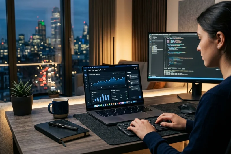 A professional digital dashboard displaying creator management analytics and automation features.