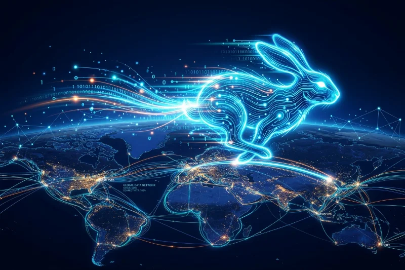 A digital concept art representing Bunny.net's high-speed global content delivery network.
