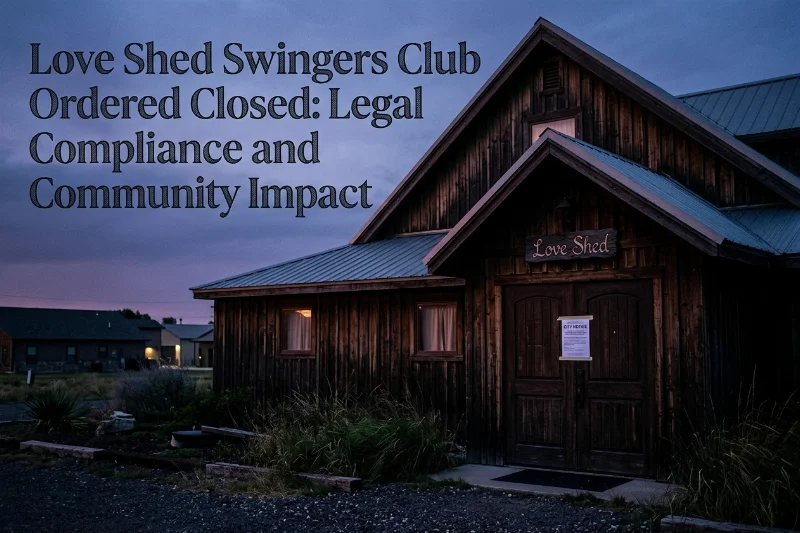 A closed building with an official legal notice on the front door regarding the closure of the Love Shed.
