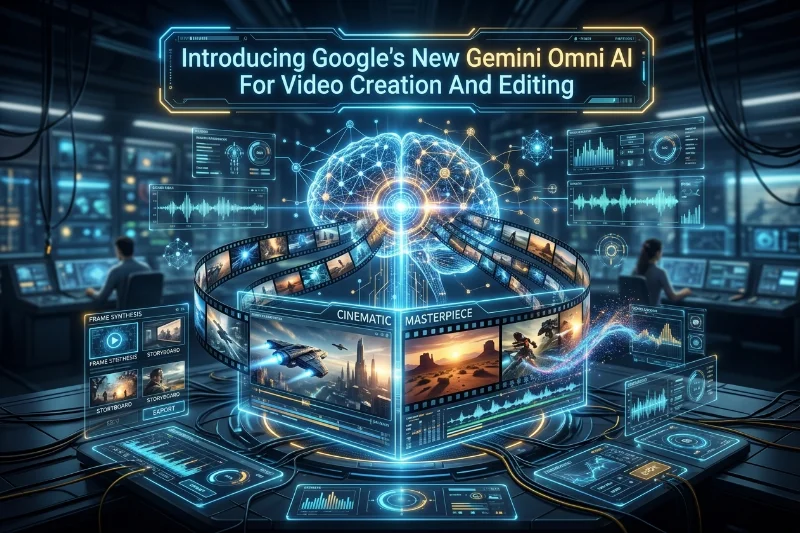 Conceptual illustration of Google Gemini Omni AI facilitating professional video creation and editing.