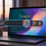 A modern redesigned Google search bar with AI and multi-modal icons.